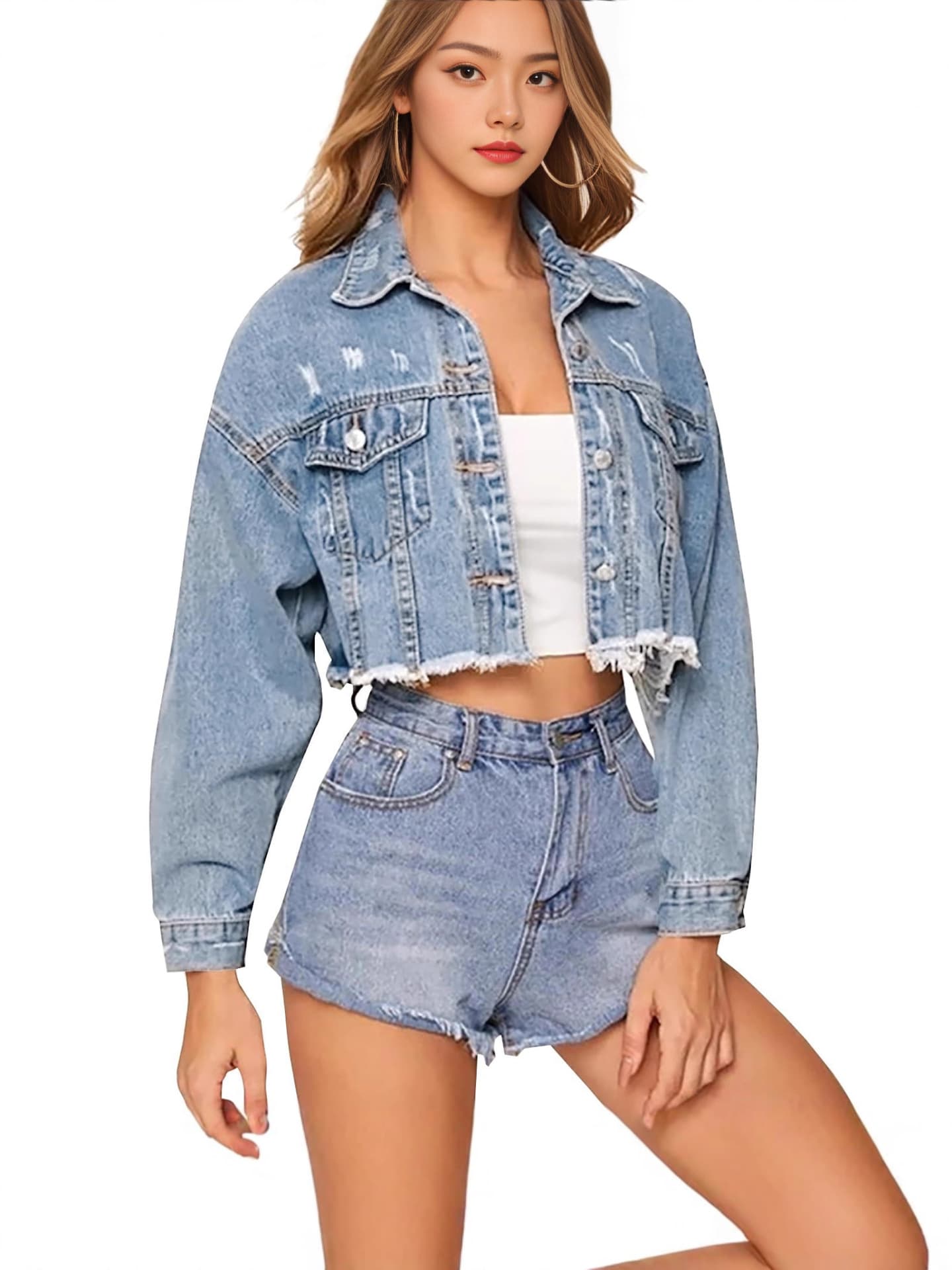 New Cross-Border European and American Style Women's Short Denim Jacket for Amazon and AliExpress