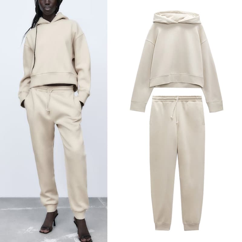 ZA new autumn elastic high waist jogging pants 3199627 ribbed loose pullover hooded sweatshirt 3199626