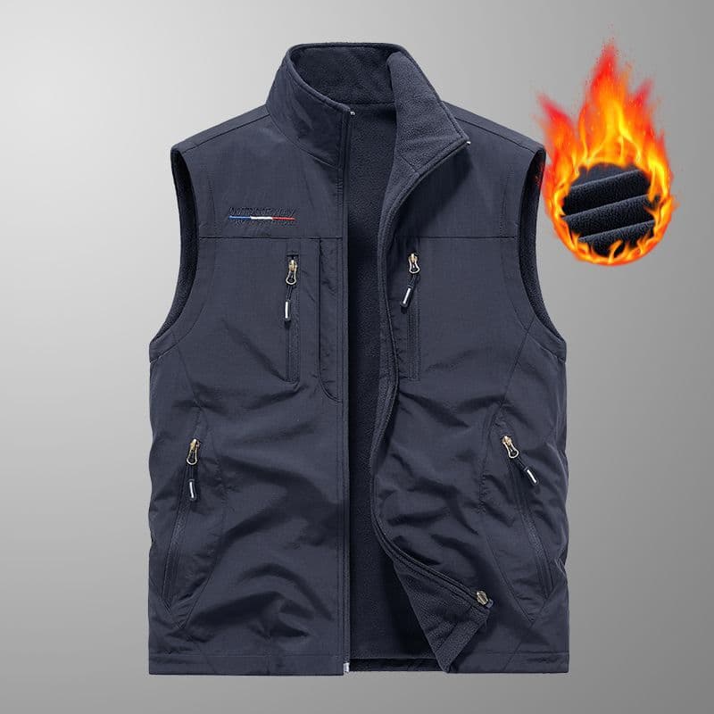 1906-8 pockets autumn/winter reversible men's outdoor fleece vest, polar fleece waistcoat fleece-lined thickened vest.