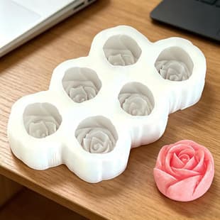 6-Cavity Rose Flower Silicone Mold, DIY Mini Flower Aromatherapy Candle Chocolate Fudge Cake Mold