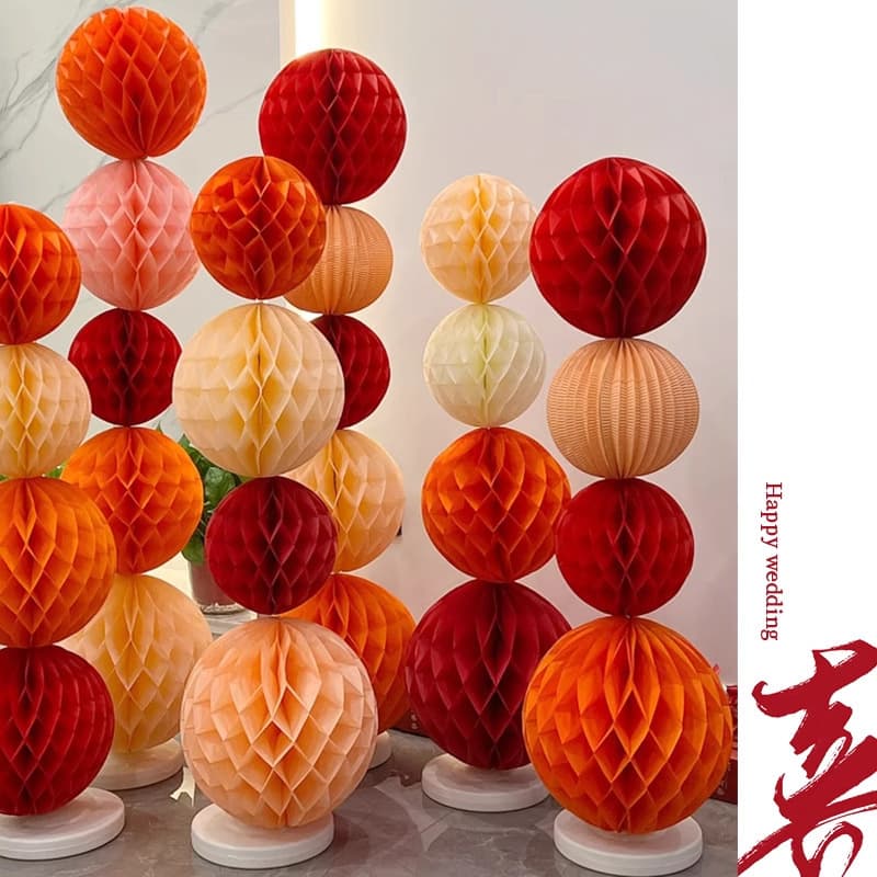 Honeycomb ball happy word lantern wedding room decoration set rural yard wedding decoration wedding man and woman new room