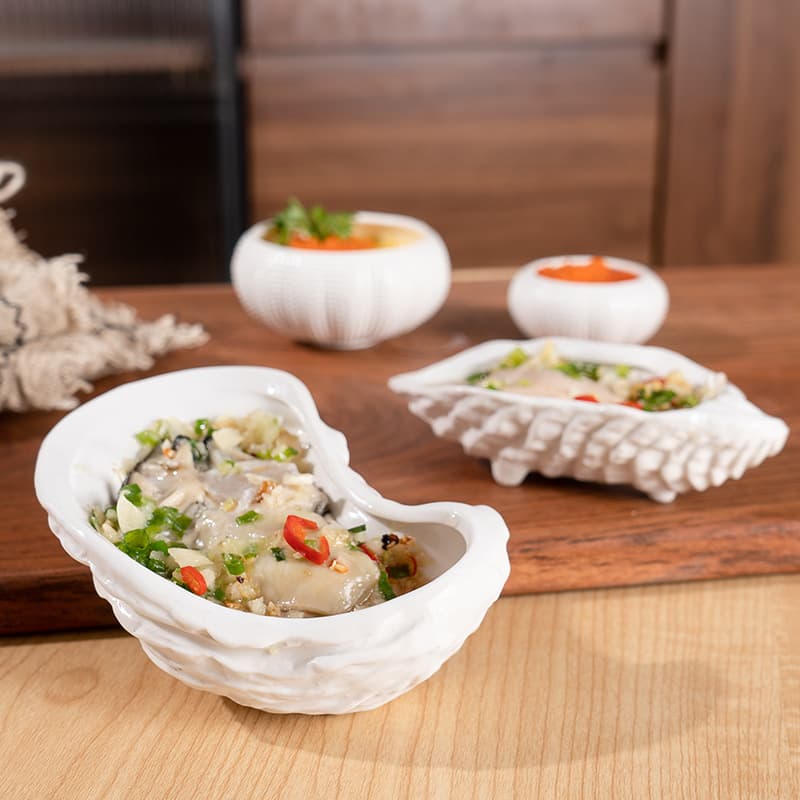 Ceramic Oyster Plate, Sea Urchin Cup for Molecular Gastronomy, Unique-Shaped Dessert Dish