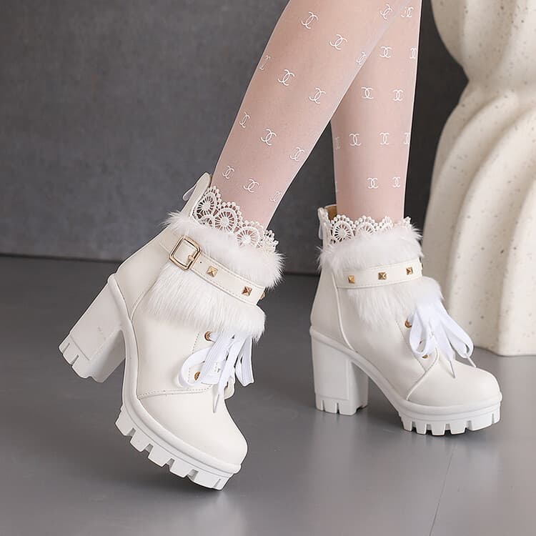2025 Autumn/Winter New Korean Style Stiletto Heel Martin Boots Chunky Heel Ultra High Heel Waterproof Belt Buckle Short Boots Large Size 6741