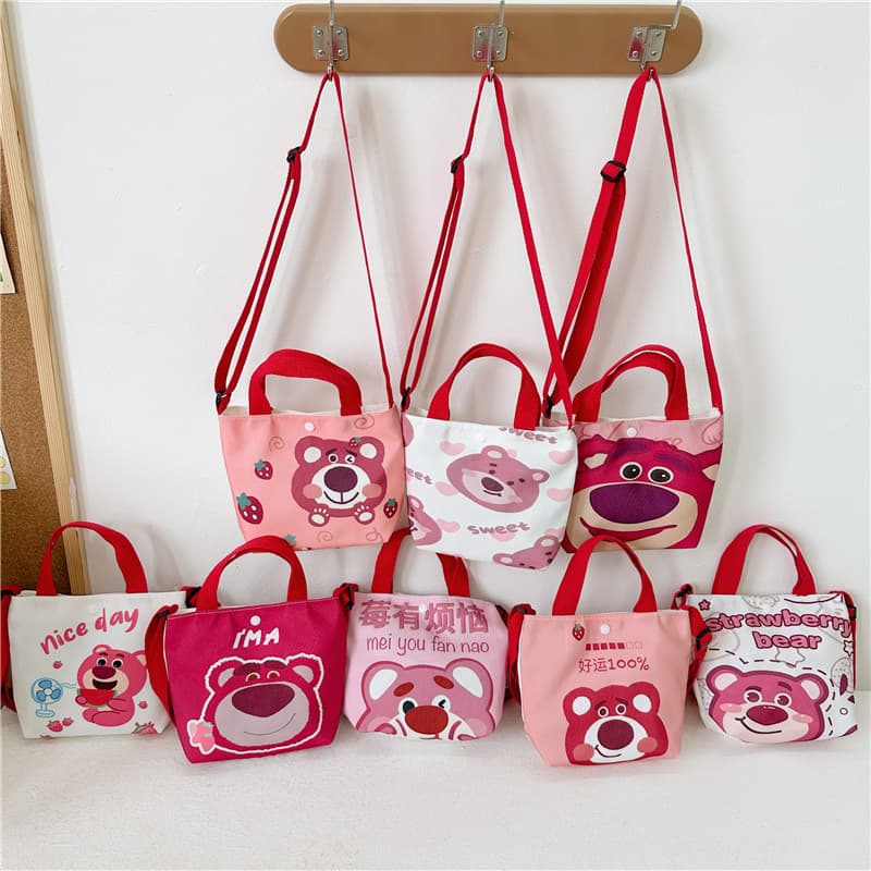 Strawberry Bear Bag Children's 2024 New Spring/Summer Casual Canvas Bag Shoulder Bag Handbag Cute Leisure Bag