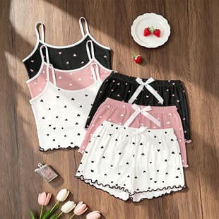 Cross-border Milk Silk Women's Nightgown Premium Heart Print Set, In Stock Fast Shipping Factory Direct