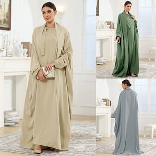 Cross-border Solid Color Robe Dress for Women, Satin Tie Closure, TikTok Loose Maxi Dress