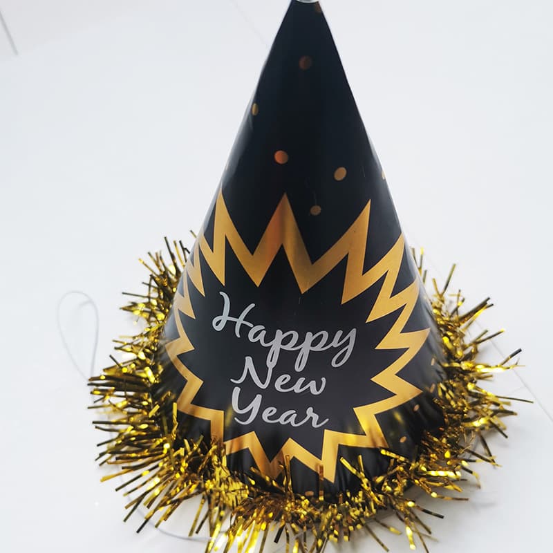2024 New Year Raindrop Gold Foil 16cm Premium Paper Hat Festive Tassel New Year's Eve Decorative Hat