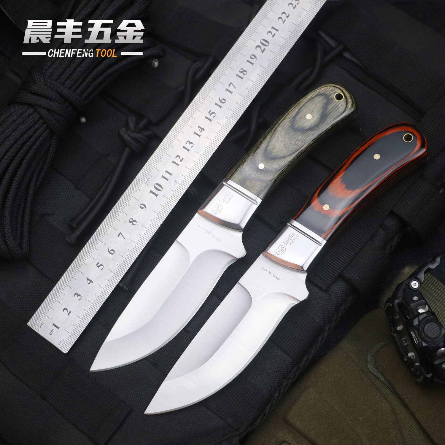 Exquisite Outdoor Stainless Steel Straight Knife Multi-Function Tactical Knife Camping Knife Color Wood Collection Household High Hardness Knife
