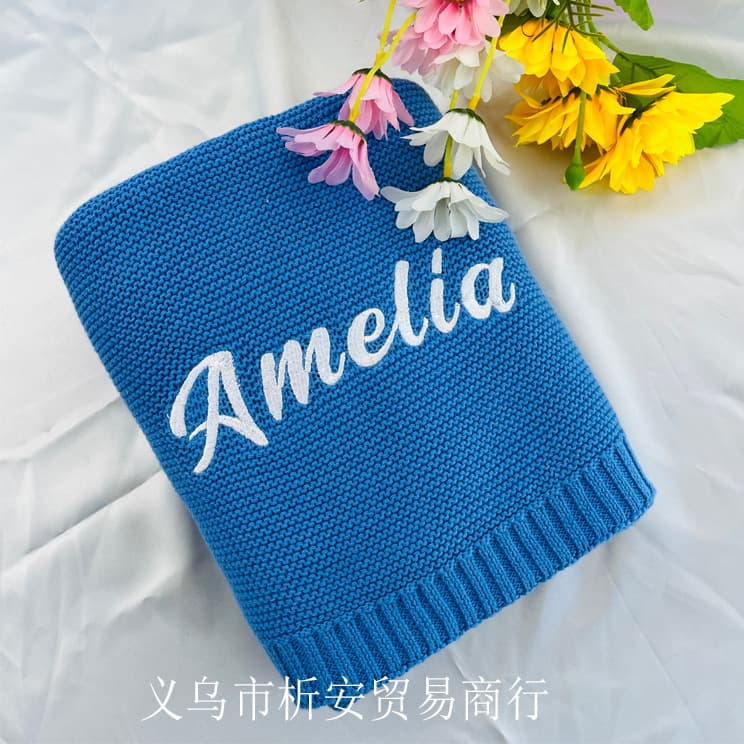 Etsy Independent Site Bestseller Embroidered Stroller Cover Swaddle Knitted Cotton Nap Blanket Adult Sofa Throw