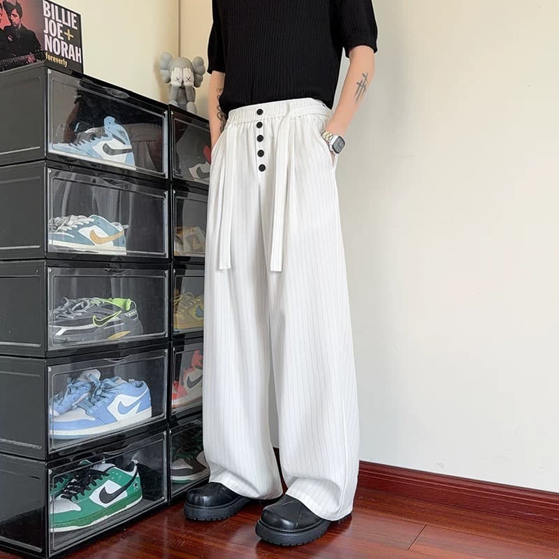 Striped Straight-Leg Casual Pants Men's Old Money Style High-End Light Luxury Versatile Loose Wide-Leg Relaxed Drape Straight-Leg Pants