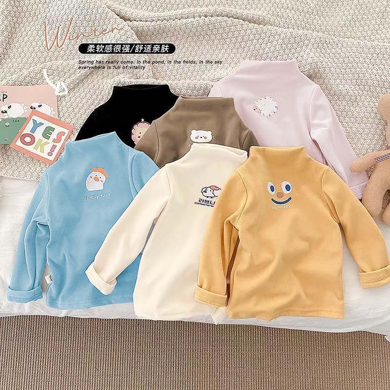 Soft Skin-Friendly Long Sleeve T-Shirt for Kids High Collar Comfortable Polyester Fiber Spring Autumn Wear for Boys Girls