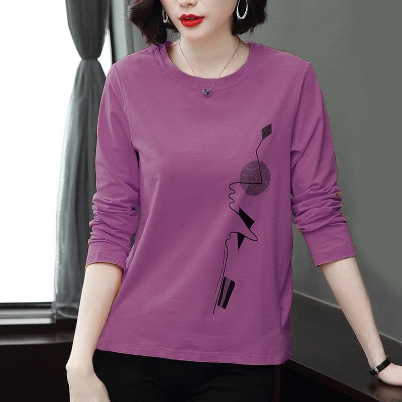 Women's Long-Sleeve T-Shirt, New Spring/Autumn Style, Plus Size, Middle-Aged, Outerwear, Printed Top, Base Layer