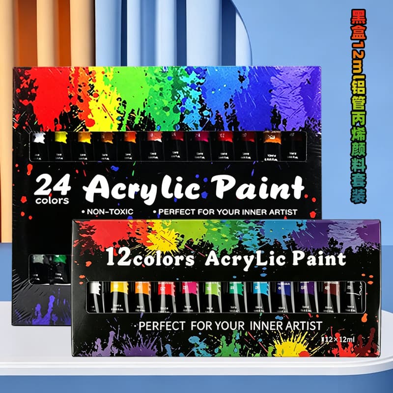 12-Color 24-Color Acrylic Paint Set Optional 12ml Aluminum Tube Black Box DIY Art Painting Paint Set
