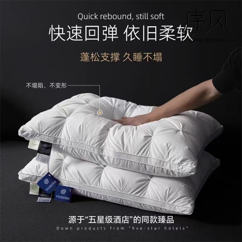 Luxury Hilton Down Pillow Five-Star Hotel Feather Down Pillow Core Home Antibacterial Pillow Student Pair Set