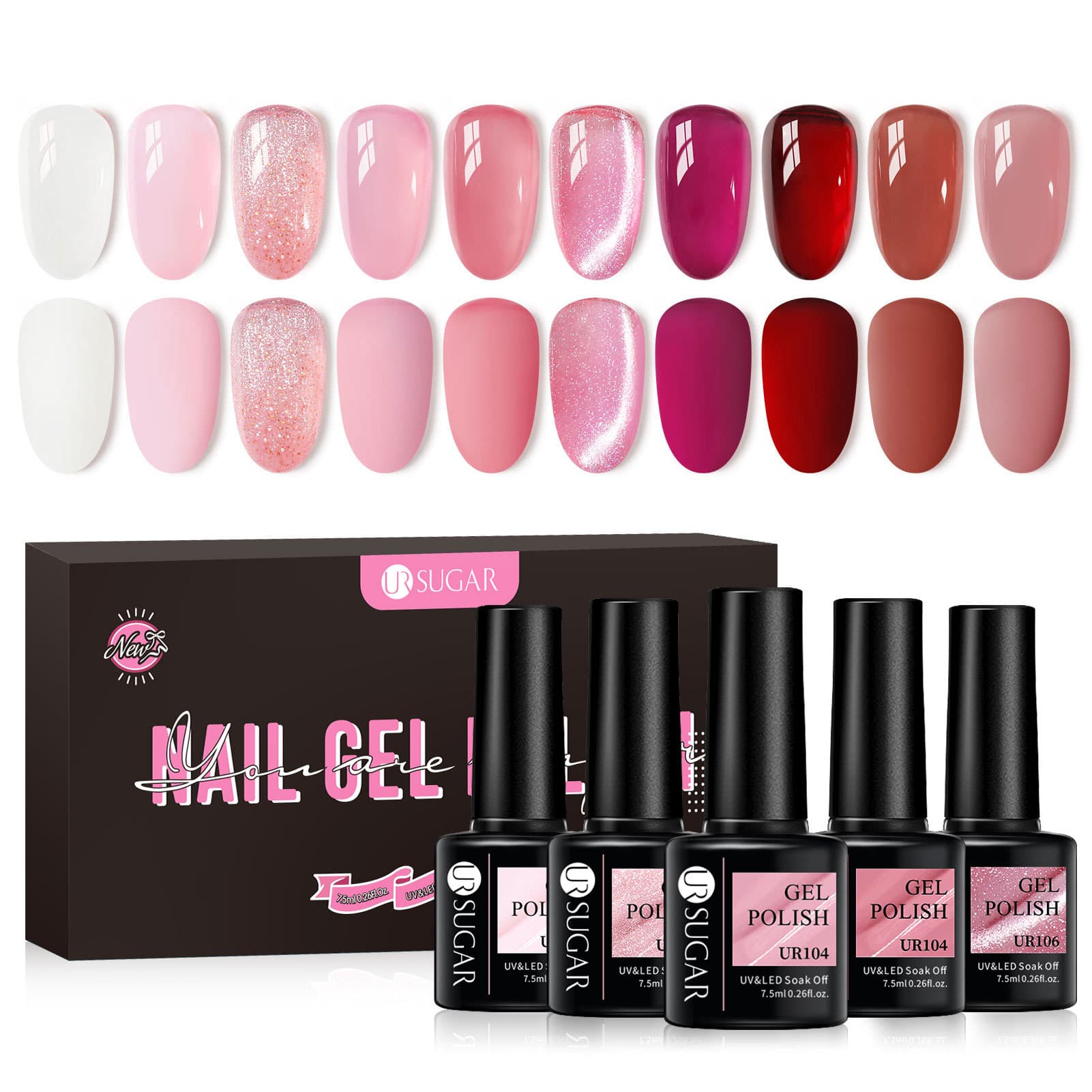 UR SUGAR Best-selling Fine Sparkle Cat Eye Gel Nail Polish, Disco Glitter Icy Gel, Fluorescent Nail Gel