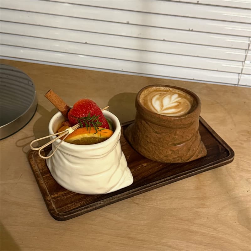 Original trendy cute retro bag-shaped ceramic mug for coffee and latte, niche design, couple's cup