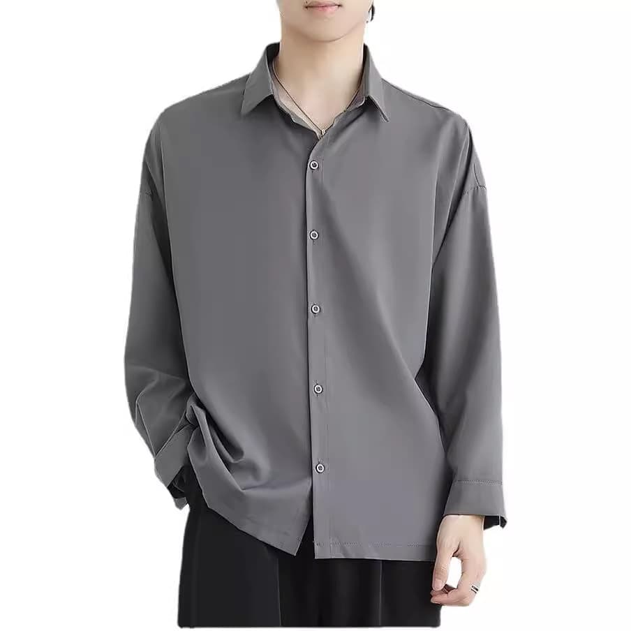 Men's Non-Iron Casual Autumn Jacket, Hong Kong Style Loose Abstinence Shirt, Long-Sleeved Fashionable Top