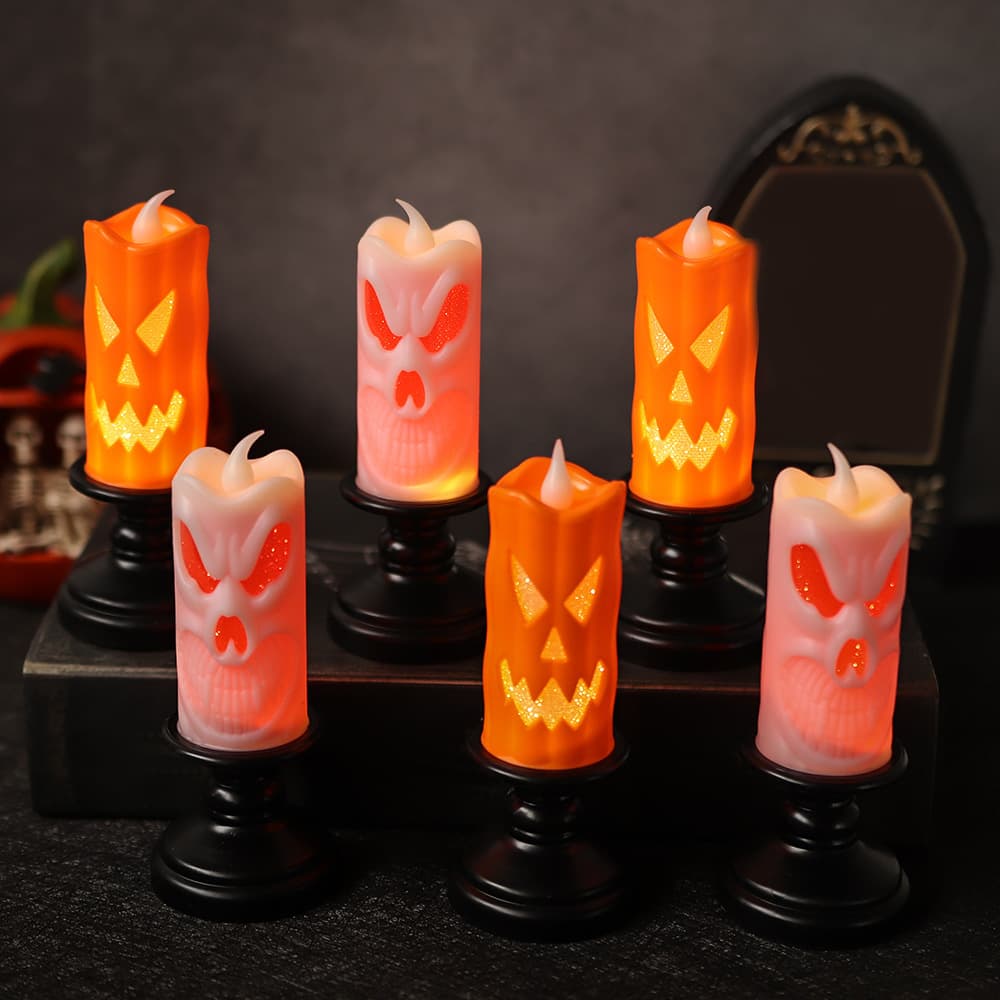 Halloween decorations, pumpkin candlestick lamps, LED electronic candle lamps, scary decorative props, skull lamps, candlestick ornaments