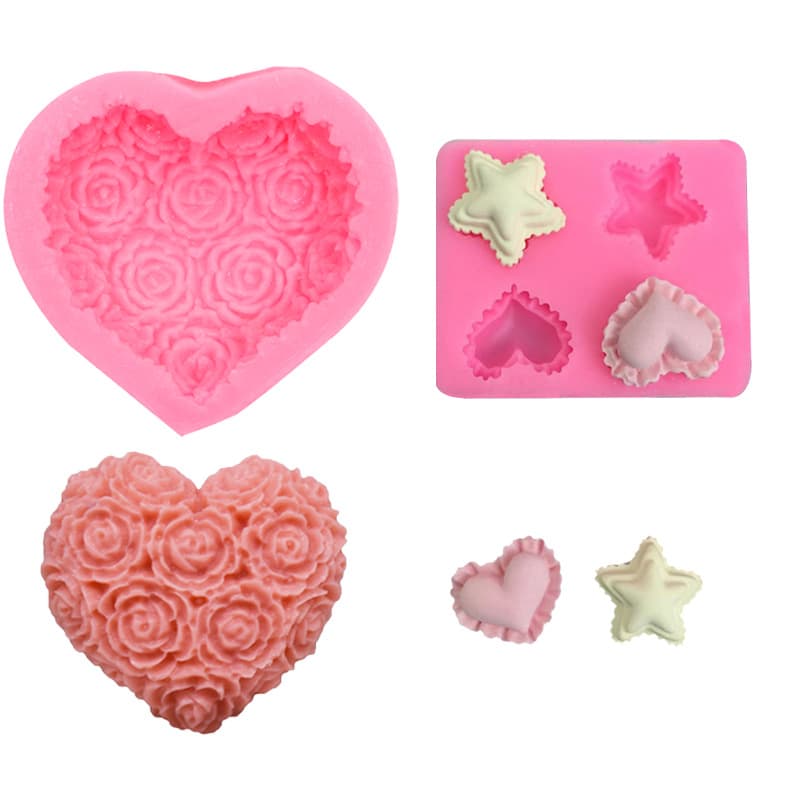 Valentine's Day Heart Mousse Cake Candle Silicone Mold DIY Chocolate Rose Decoration Handmade Soap Mold