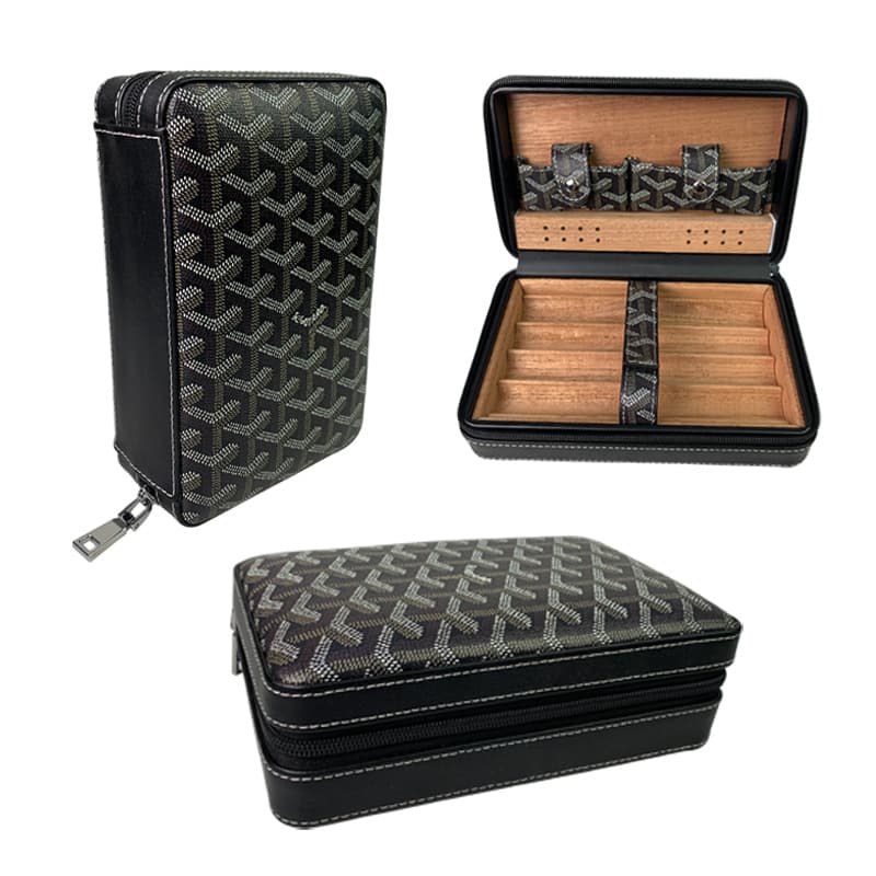 Cross-border spot 4 cigar bag crocodile humidor cigar box zipper leather cedar wood portable cigarette bag snow