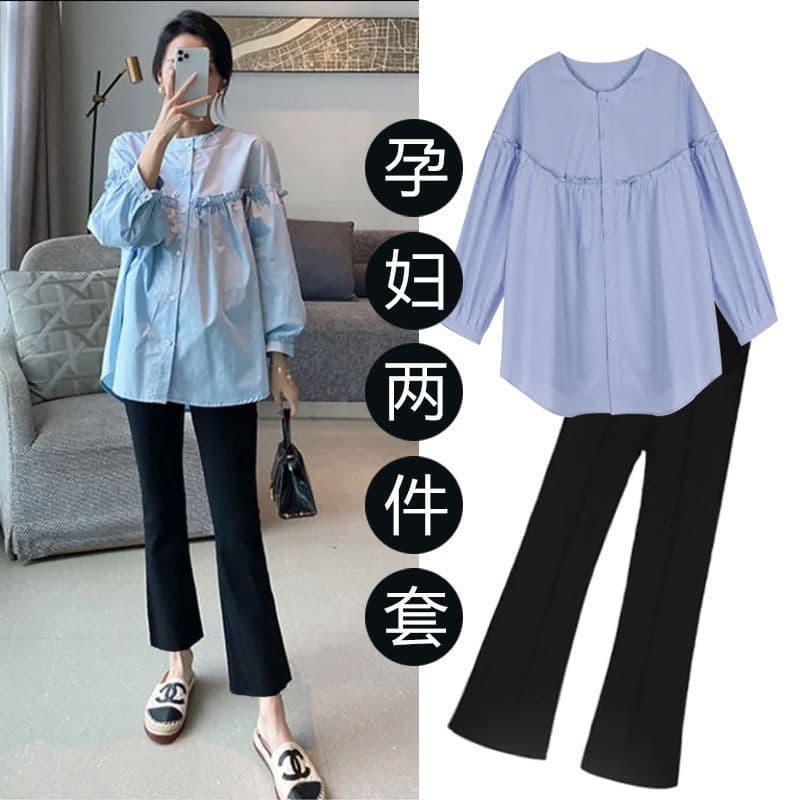Maternity Wear Autumn Cotton Top Petite Spring/Autumn New Two-piece Doll Shirt Set Fashion Style