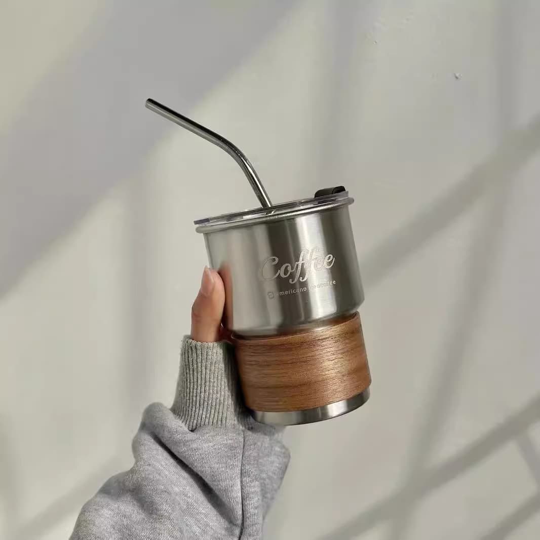Portable Folding 304 Stainless Steel Coffee Cup Beer Water Cup Outdoor Camping Travel Lightweight Cup with Lid 480ml Swallow Cup