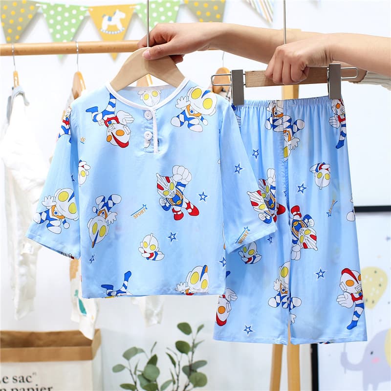 Children's Pajamas Summer Cotton Silk Long Sleeve Thin Set Cotton Silk Girls Baby Toddler Kids Air-Conditioned Loungewear Wholesale
