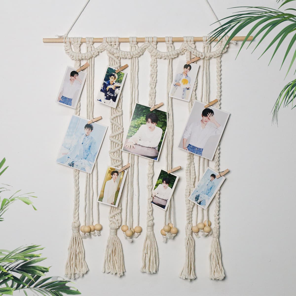 Nordic Style Woven Photo Wall Hanging, Hair Clip Organizer, Wall Decorative Cotton Rope Clips, Bohemian Wall Decor