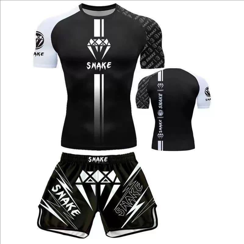 Sanda Training UFC Set Men's Boxing Compression Quick-Dry Top and Shorts for Muay Thai, Fighting, Gym