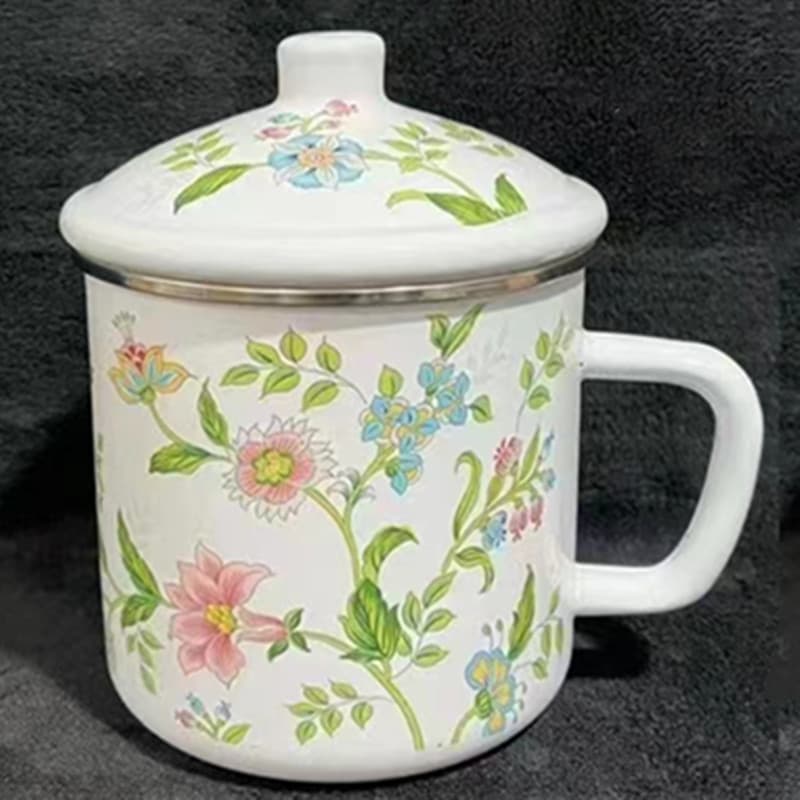 Large Capacity Enamel Mug with Lid, Thickened, Heatable, for Milk, Tea, Water