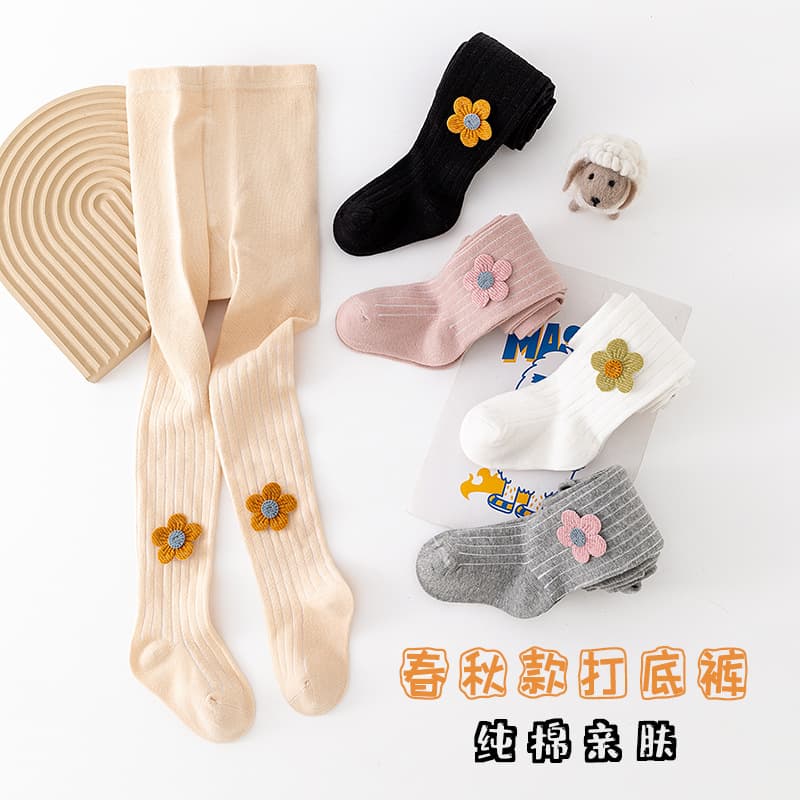 Spring Autumn Cotton Children Pantyhose Baby Outdoor Wear Medium Thick Cartoon Small Flower Integrated Pantyhose
