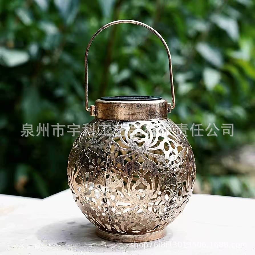 Factory solar iron hollow peony garden lamp outdoor hanging projection fence landscape garden lawn ornaments
