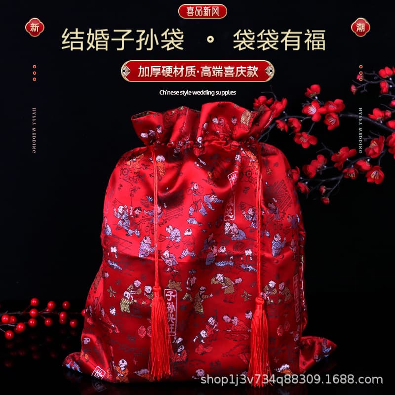 Descendant bag wedding bucket bag for generations, bride's handbag for ancestors and descendants containing red dates, peanuts, longan, and lotus seeds