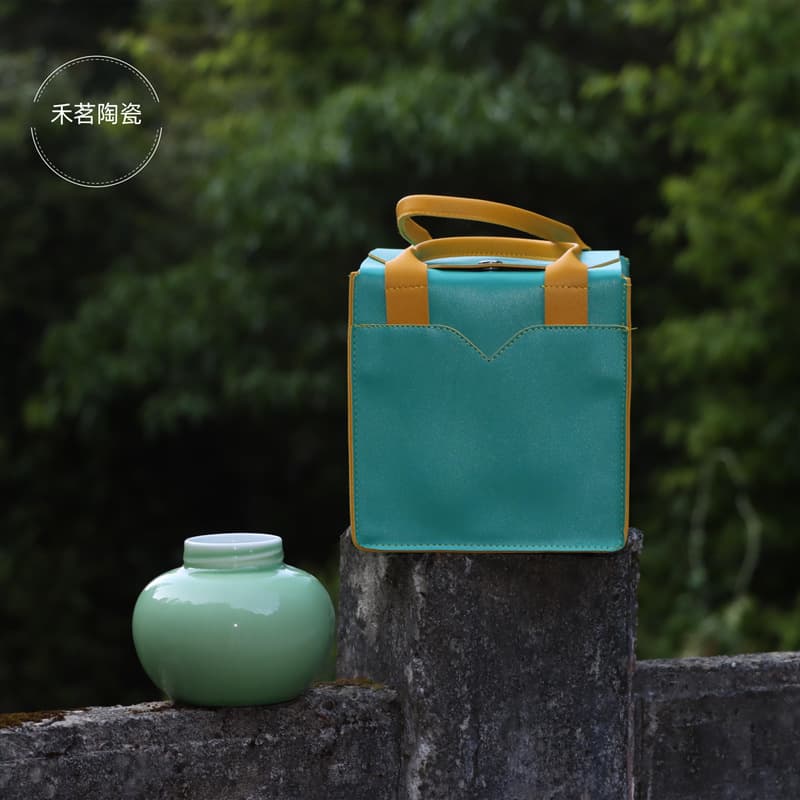 Shiyi plum green jade-colored ceramic tea caddy, food-grade sealed container for ointments, liquids, powders, and paste formulations