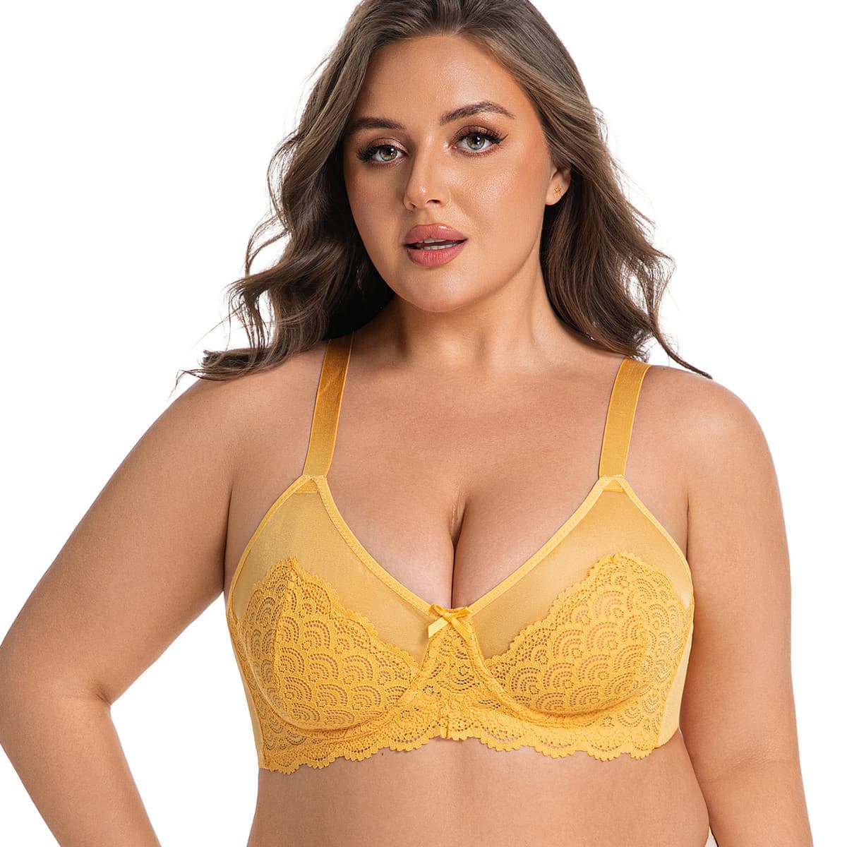 Cross-border European and American Ultra-thin Breathable Sexy Lace Bra, Memory Wire, No Padding, Adjustable Plus Size Bra