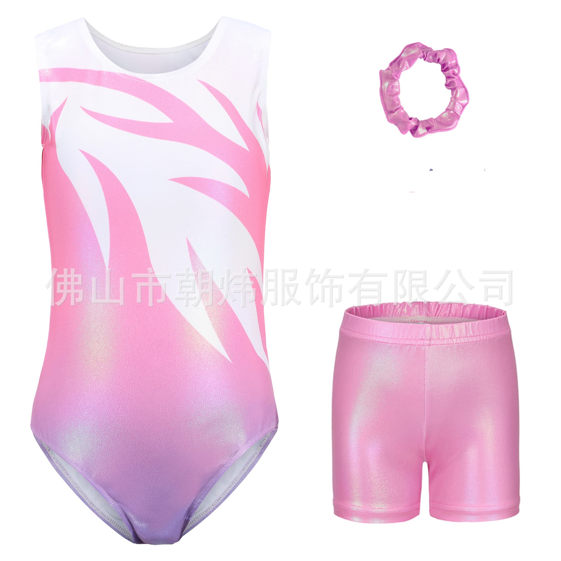 Ready-stock children's gymnastics suits, dance suits, tights, girls' practice suits, one-piece training suits, shorts, headbands, three-piece set