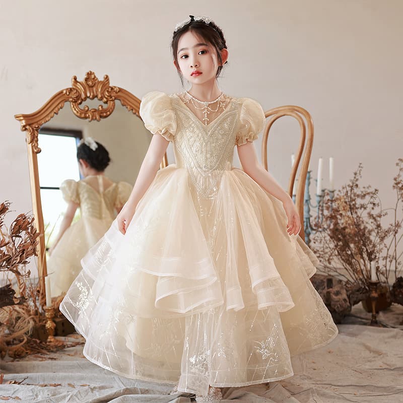 Children's dress princess dress tutu catwalk host flower girl dress little girl piano performance dress