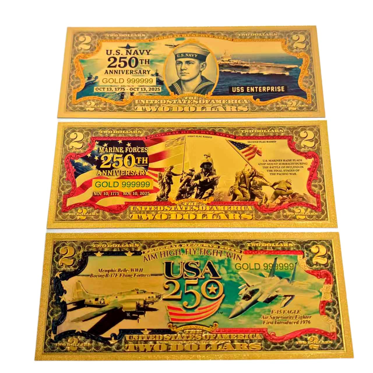 The 250th Anniversary of the United States Navy, Army and Air Force Plastic Cards US Dollar Commemorative Banknotes Gift Collection Cross-Border Hot Sale