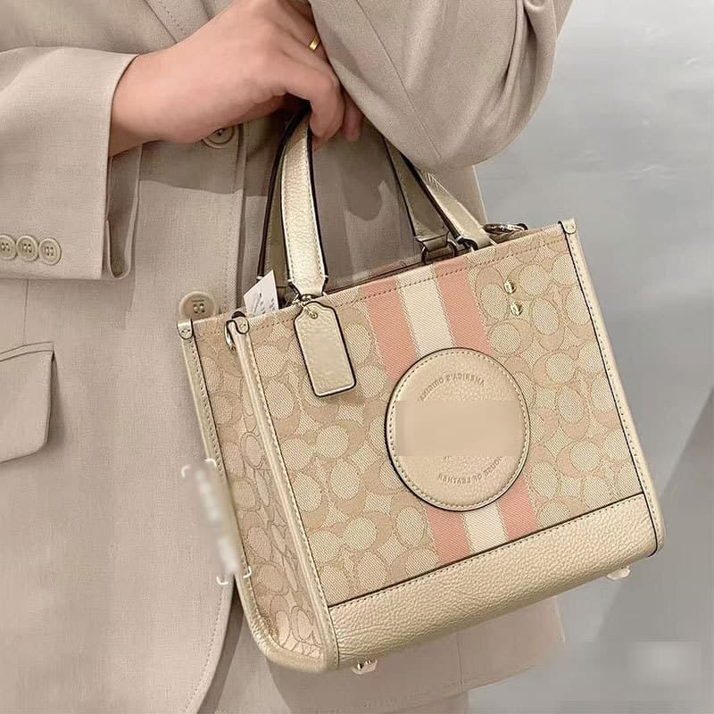 Coach 2025 New Dempsey Canvas Tote Bag Classic Print Handheld Crossbody Shoulder Shopping Bag