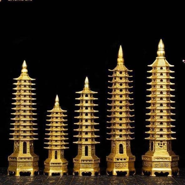 Brass Wenchang Pagoda Ornament Copper Pagoda 9-layer 13-layer Office Study Desk Decoration Thirteen Nine-layer Household Wholesale