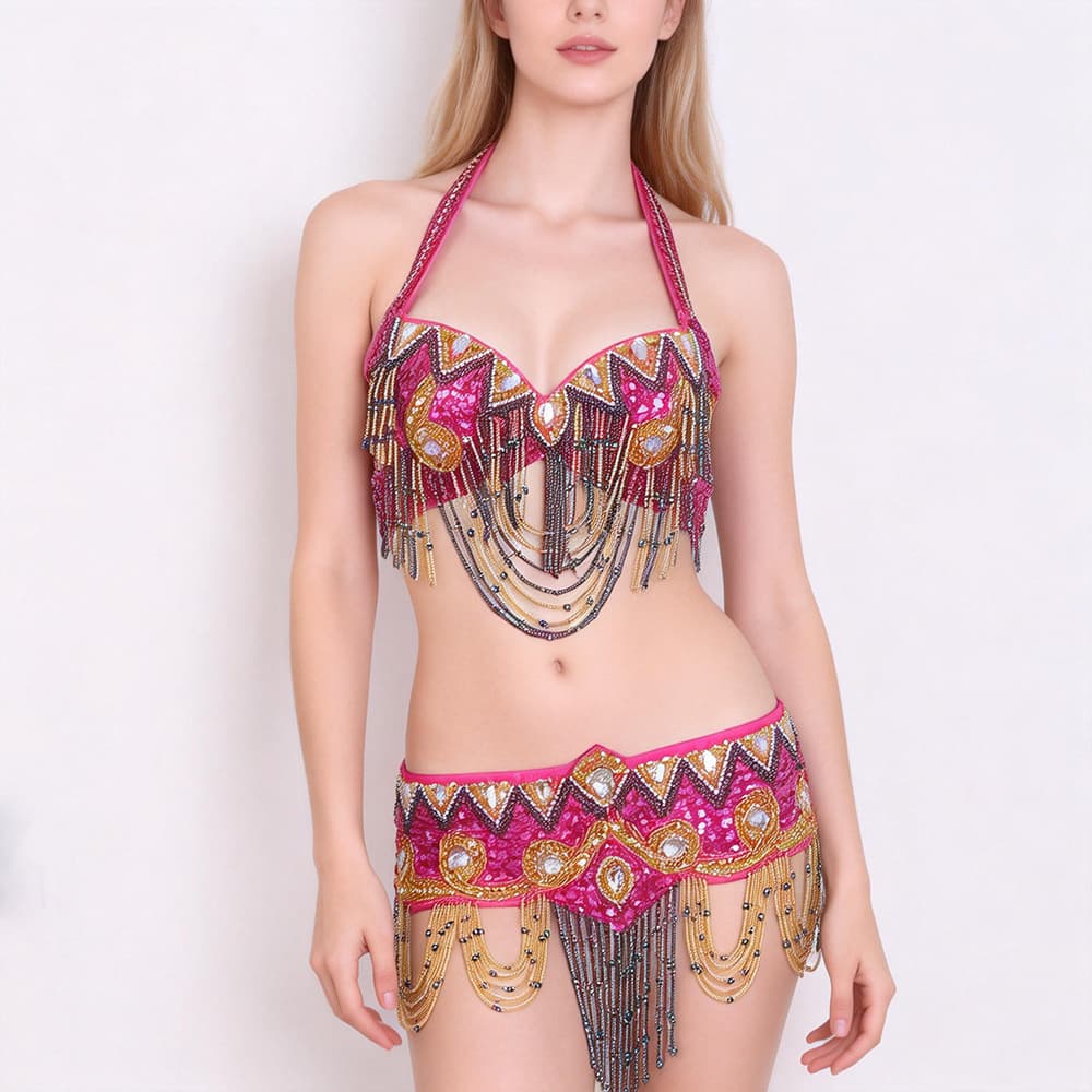 Belly dance foreign trade sexy beaded embroidered bra girdle set Indian dance stage performance clothing nightclub sexy BRA