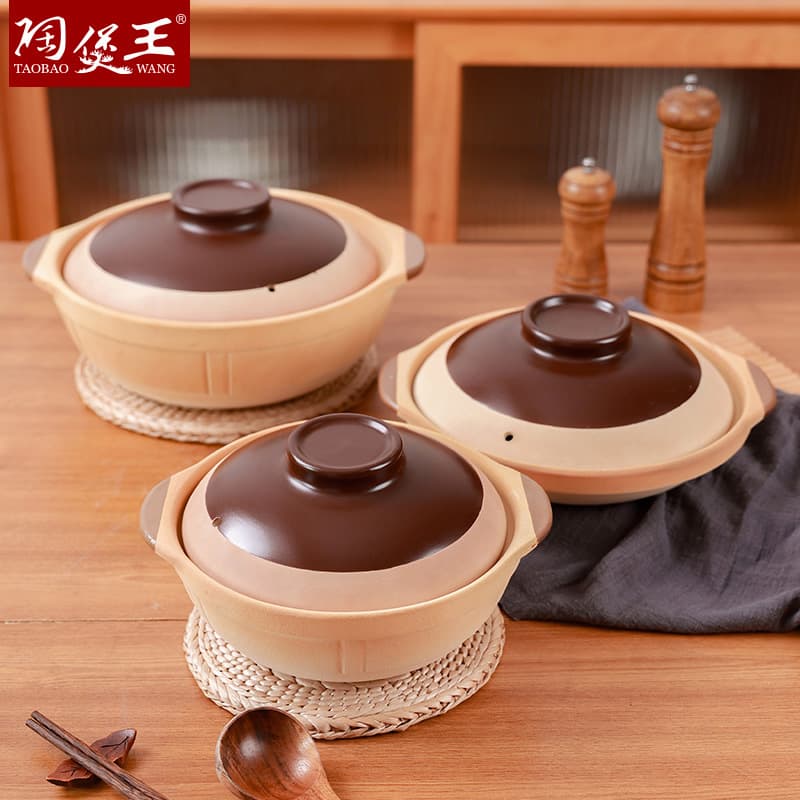Ceramic clay pot for soup, stew, traditional earthenware casserole, clay pot for claypot rice, open flame shallow pot, unglazed, resistant to dry heating up to 800°C without cracking