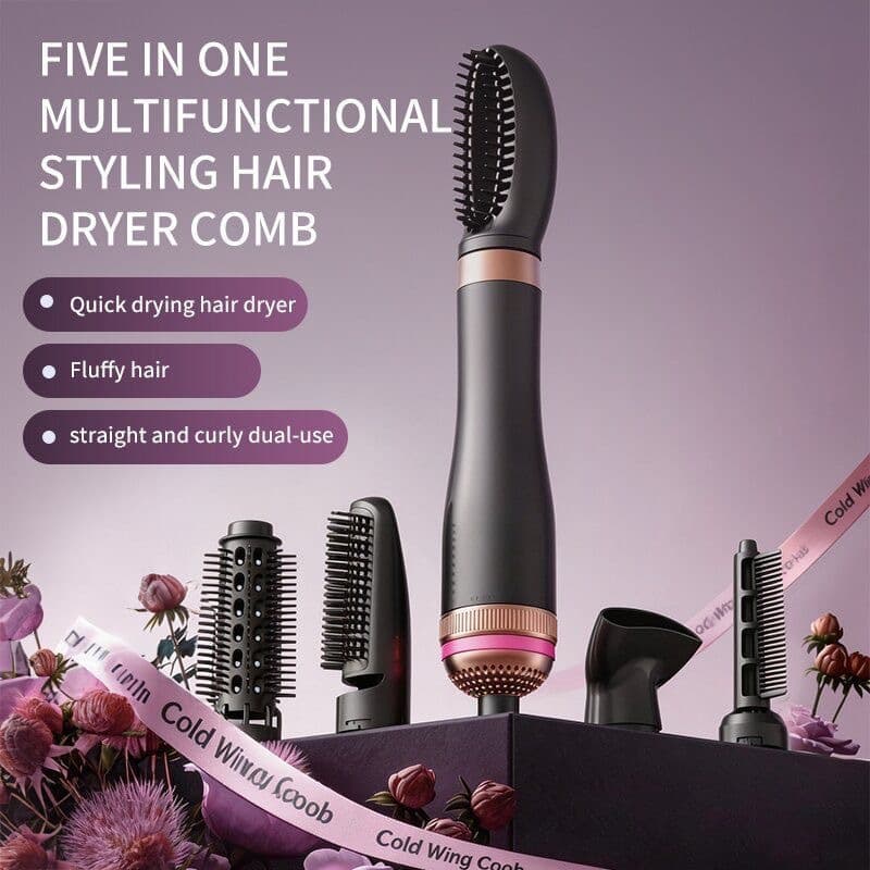 DTY-601 5-in-1 Hot Air Brush, Curling and Straightening Styling Comb for Voluminous Hair, Quick Styling in 1-2 Minutes