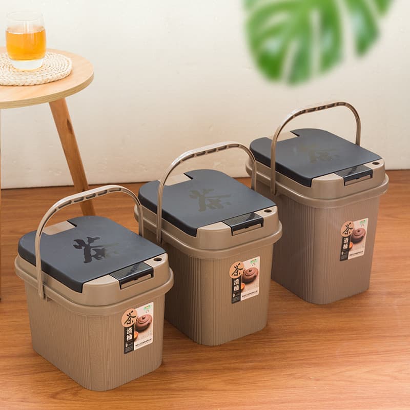 Tea Bucket with Dregs and Drainage, Gongfu Tea Accessories, Home Small Tea Water Bucket for Tea Tray and Ceremony Table Trash Bin
