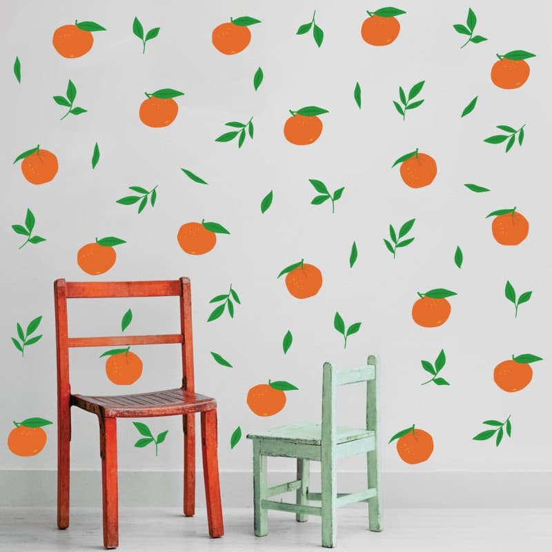 UV Printed Summer Fruit Wall Sticker, Self-Adhesive PVC Kitchen Living Room Wall Decoration, Boho Fruit Green Leaf Sticker
