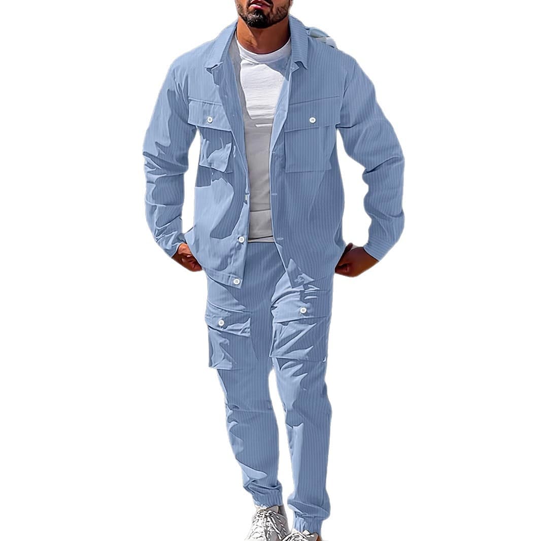 Plus Size Men's Cross-border Trade Plaid Pattern Casual Suit with Blazer Collar Shirt and Trousers