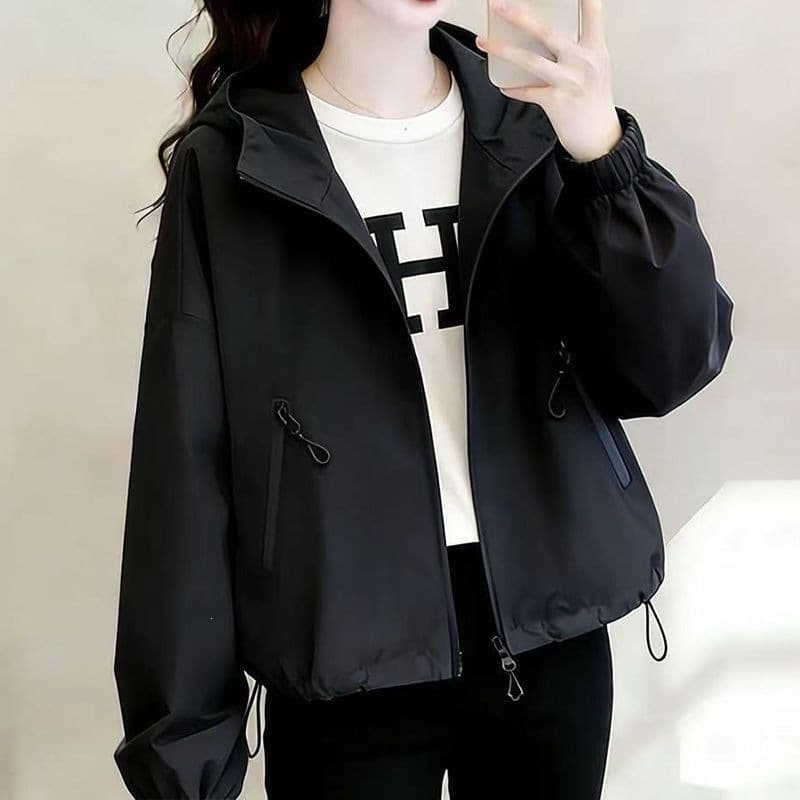 Spring Jacket Solid Color Outdoor Coat Casual Hooded Short Slim Fit Light Purple