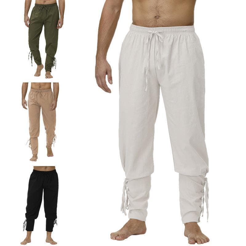 Medieval Performance Lace-up Tapered Pants Renaissance Style Stage Drama Costume Long Pants Solid Color Men's Pants