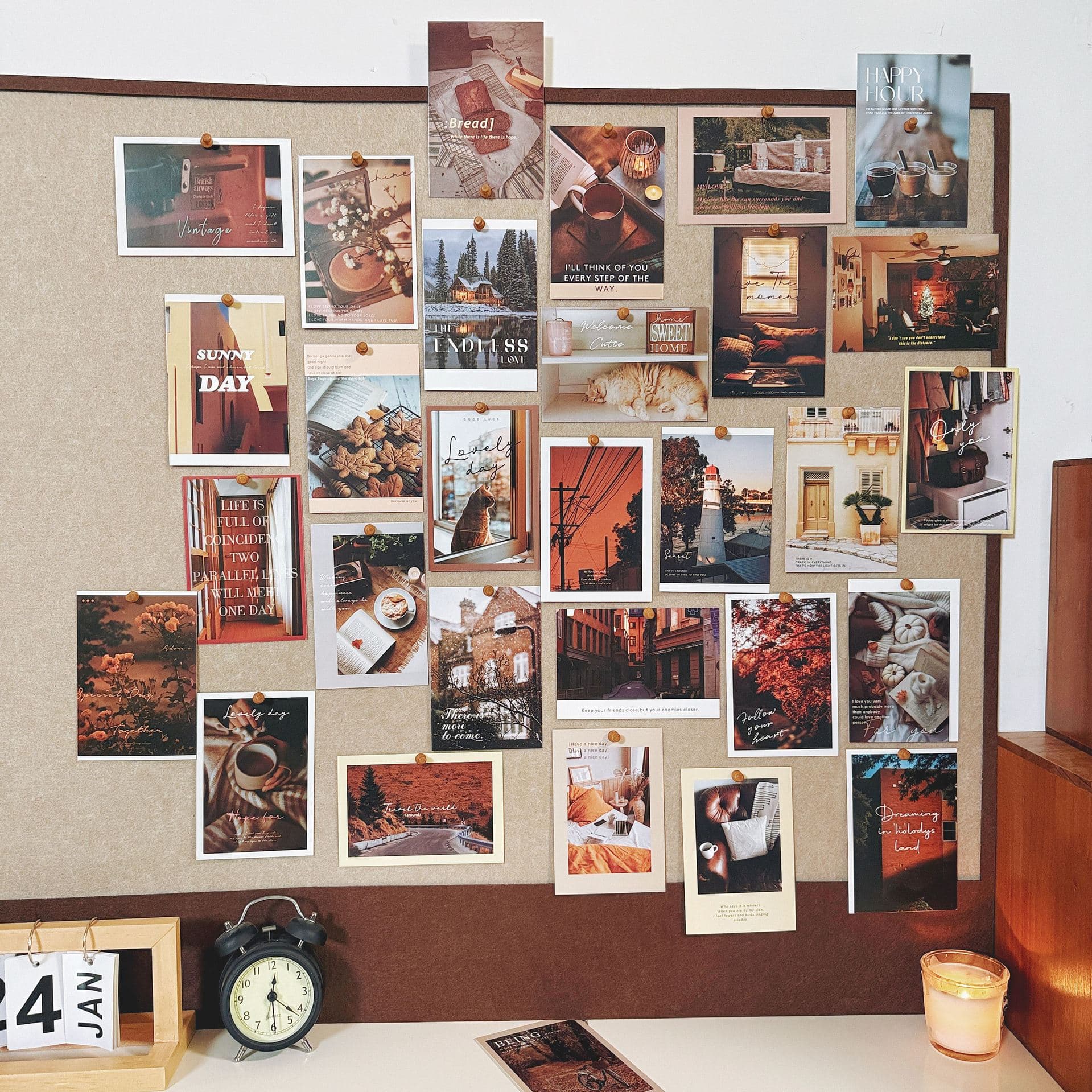 Ins Nordic Style Retro Aesthetic Cards, Felt Board Photo Wall, Cards and Postcards, Dorm or Shop Wall Decor
