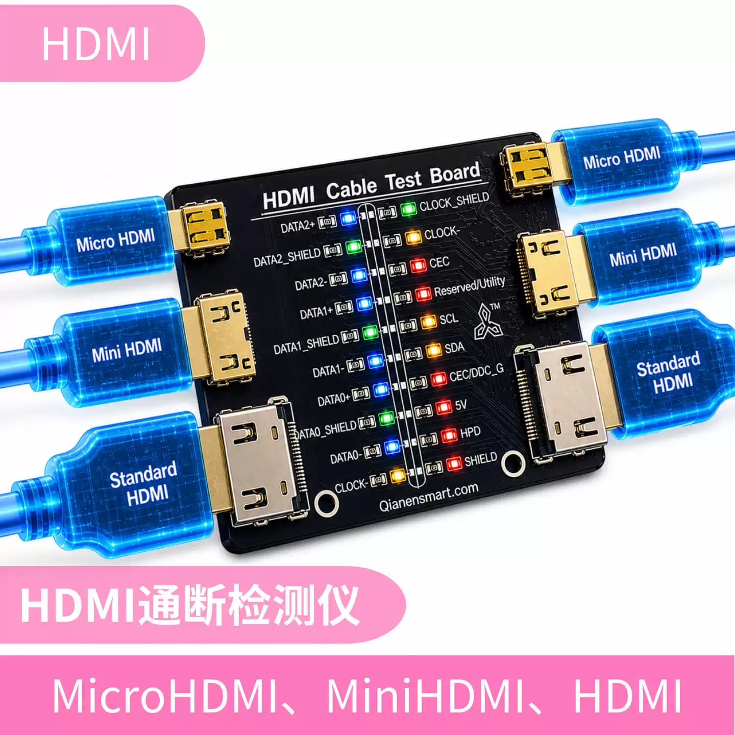 HDMI Detection Board Multi-Function HDMI Continuity Detection Micro HDMI Cable Test Mini HDMI Cable
